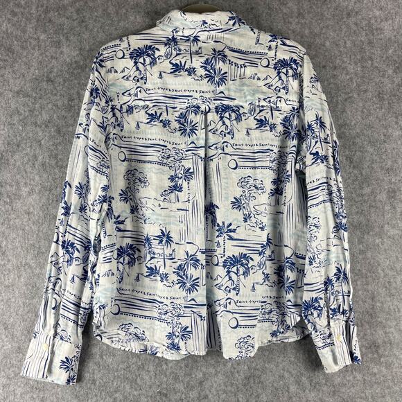 Calypso St Barth 100% Linen Top Womens XL Printed Button Up Tropical Coastal - Picture 9 of 14